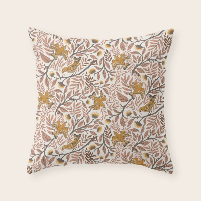 Secret Garden Birds - Neutral  Throw Pillow Gallery Image 6