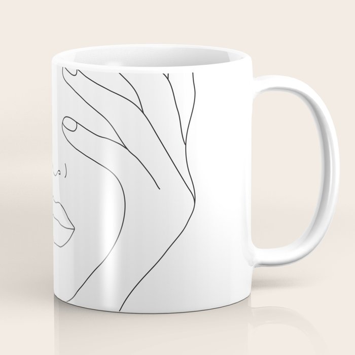 Minimal Line Art Woman with Hands on Face Coffee Mug Gallery Image 1