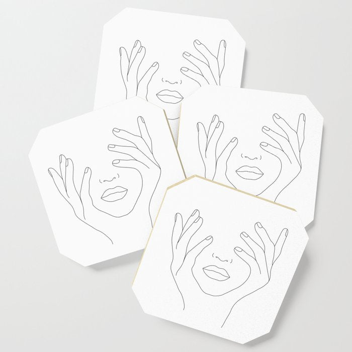 Minimal Line Art Woman with Hands on Face Coaster Gallery Image 1