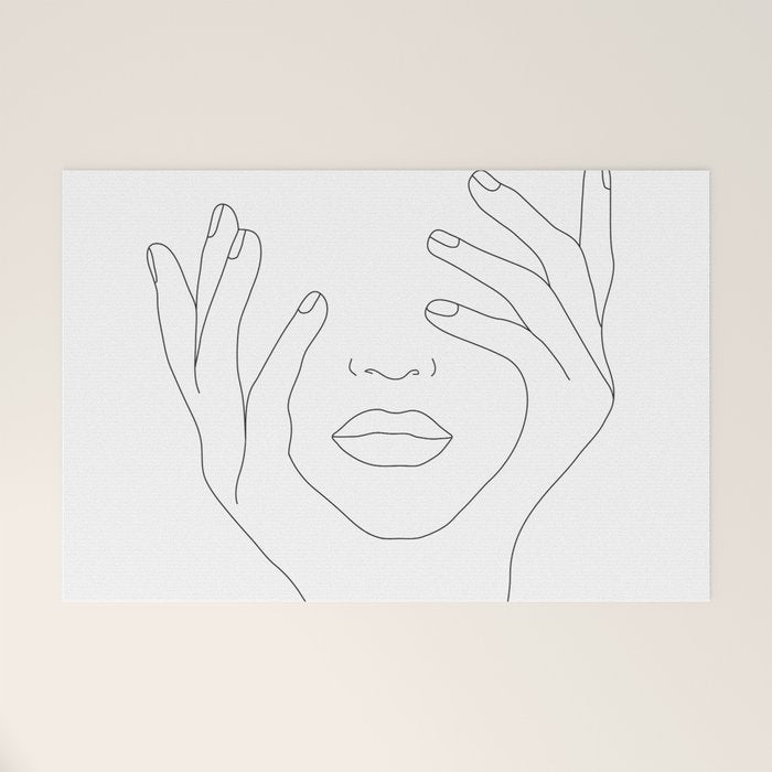Minimal Line Art Woman with Hands on Face Welcome Mat Gallery Image 1