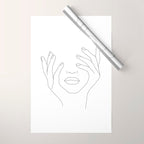 Minimal Line Art Woman with Hands on Face Wrapping Paper Gallery Image 1