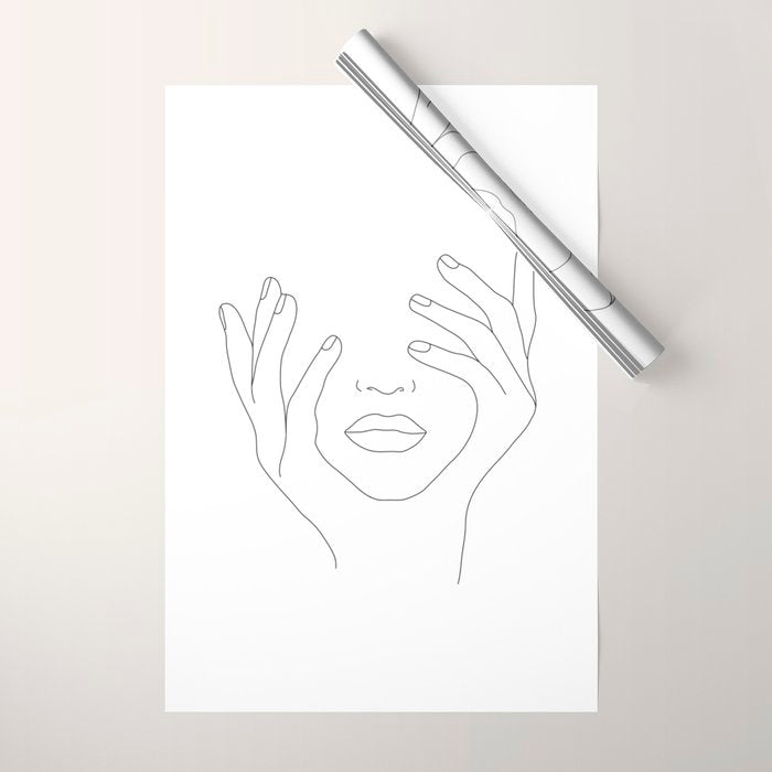 Minimal Line Art Woman with Hands on Face Wrapping Paper Gallery Image 1