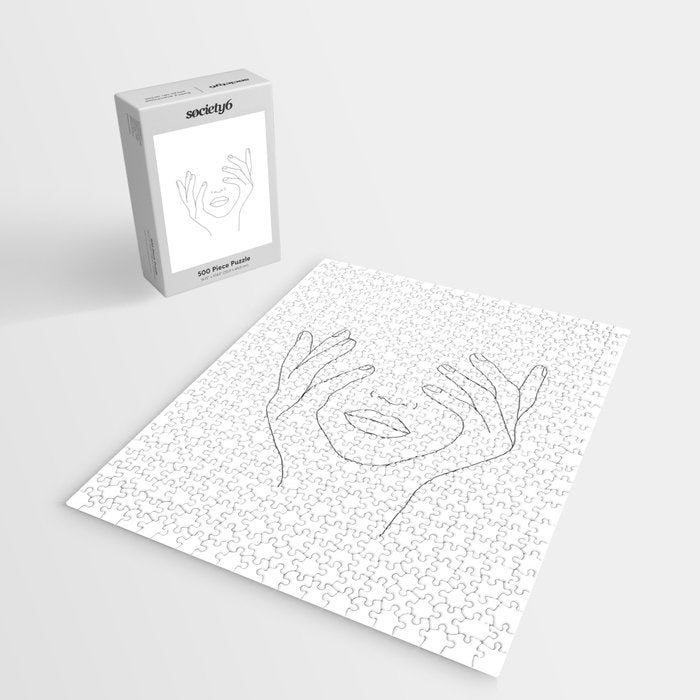 Minimal Line Art Woman with Hands on Face Jigsaw Puzzle Gallery Image 2