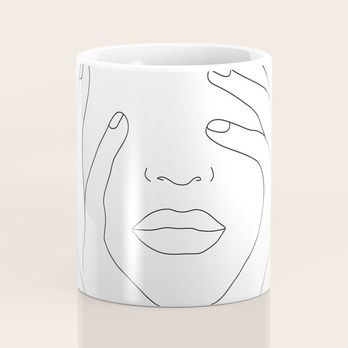 Minimal Line Art Woman with Hands on Face Coffee Mug Gallery Image 4