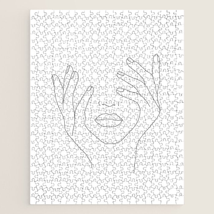 Minimal Line Art Woman with Hands on Face Jigsaw Puzzle Gallery Image 1