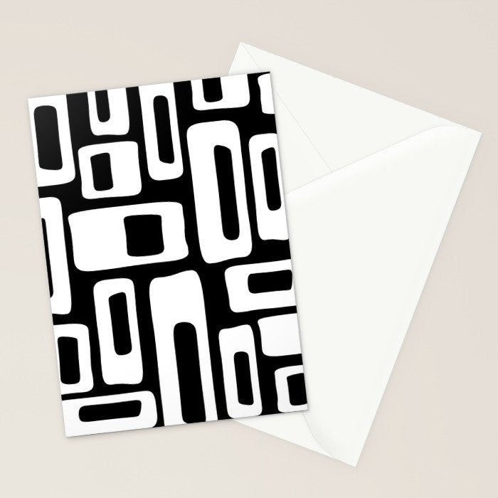 Black and White Mid Century Modern Abstract Pattern 335 Stationery Card Gallery Image 2