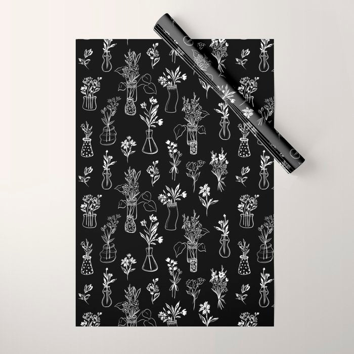 Wildflowers and vases in dark background Wrapping Paper Gallery Image 1