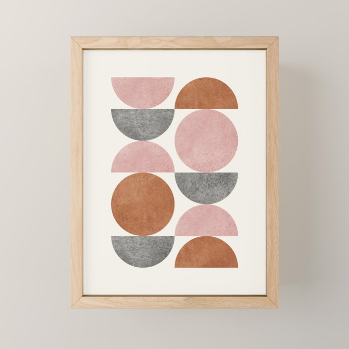 Pink brown retro scandinavian pattern Mini Art Print Gallery Image 1