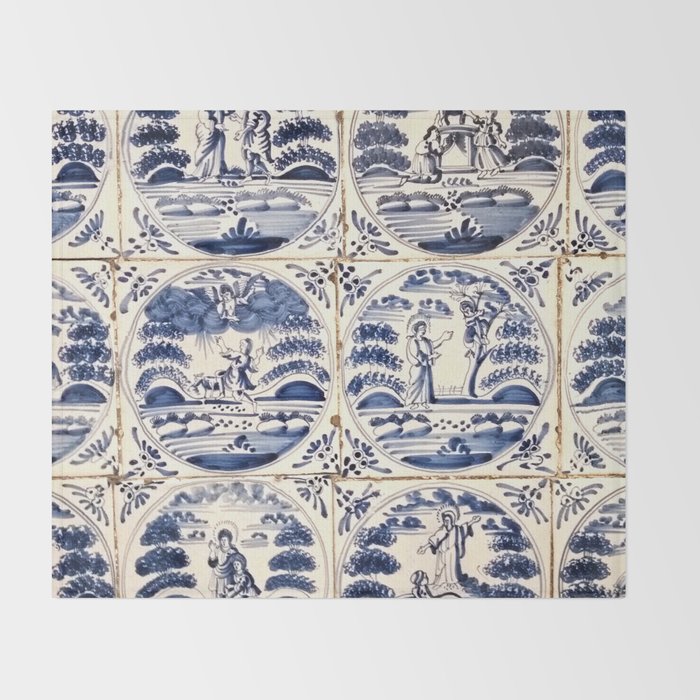 Dutch Delft Blue Tiles Throw Blanket Gallery Image 2
