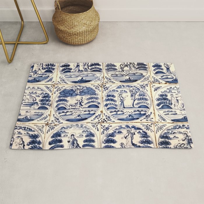 Dutch Delft Blue Tiles Rug Gallery Image 1