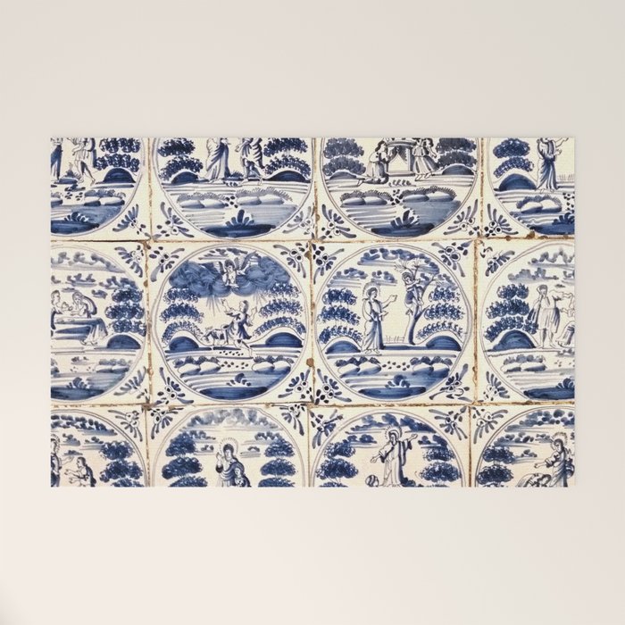 Dutch Delft Blue Tiles Welcome Mat Gallery Image 1