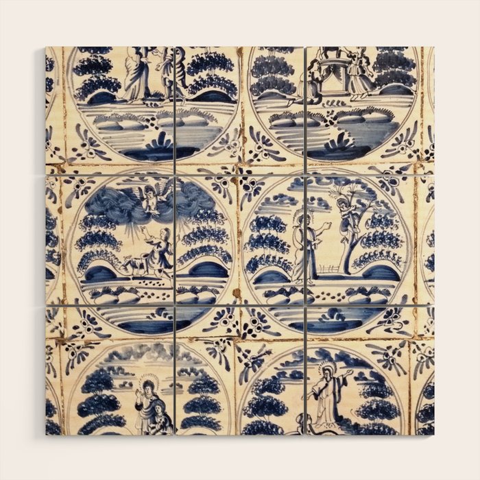 Dutch Delft Blue Tiles Wood Wall Art Gallery Image 1
