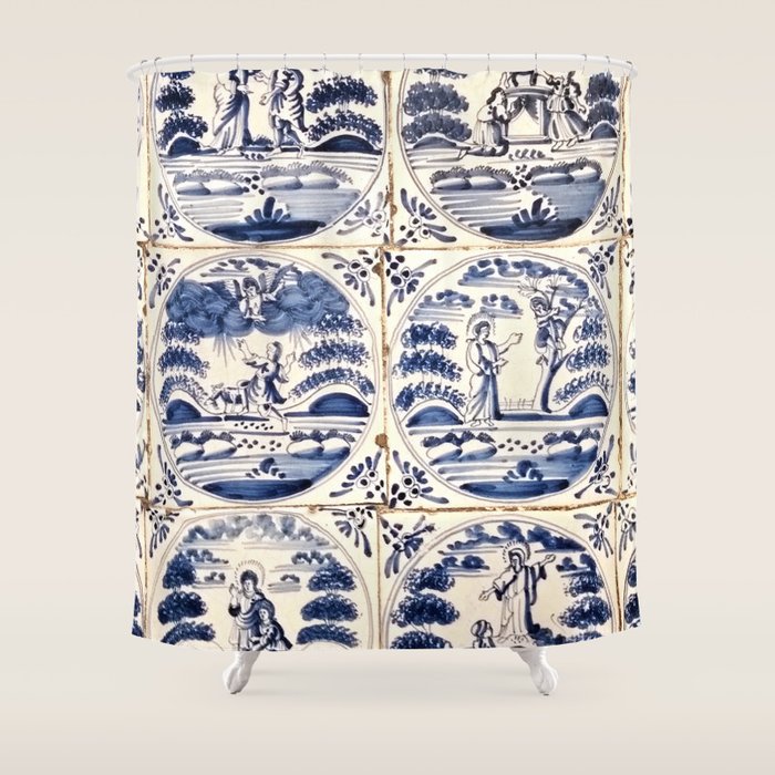Dutch Delft Blue Tiles Shower Curtain Gallery Image 1