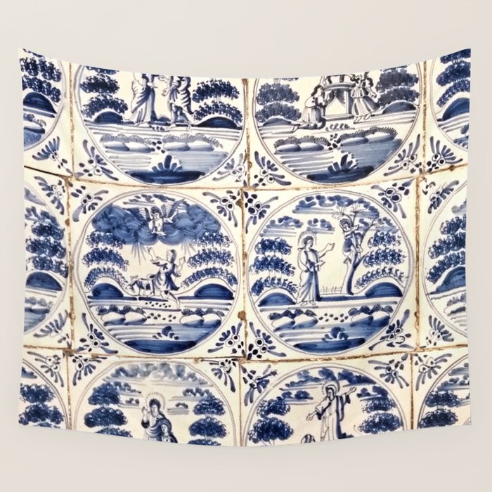 Dutch Delft Blue Tiles Wall Tapestry Gallery Image 4