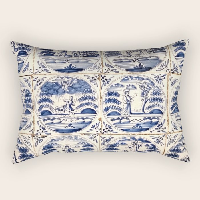 Dutch Delft Blue Tiles Rectangular Pillow Gallery Image 2