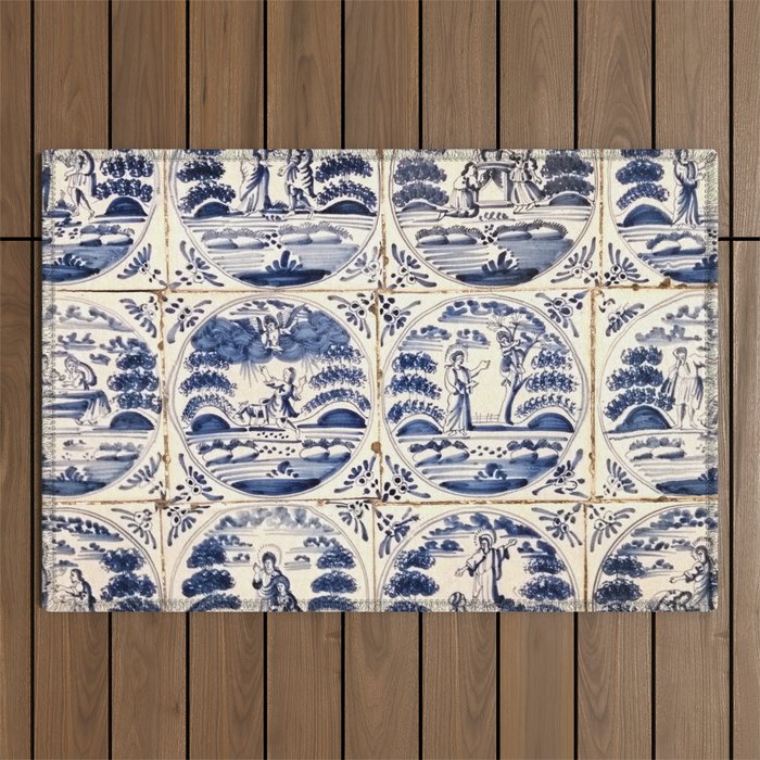 Dutch Delft Blue Tiles Outdoor Rug Gallery Image 1