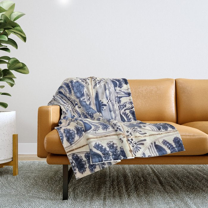 Dutch Delft Blue Tiles Throw Blanket Gallery Image 1