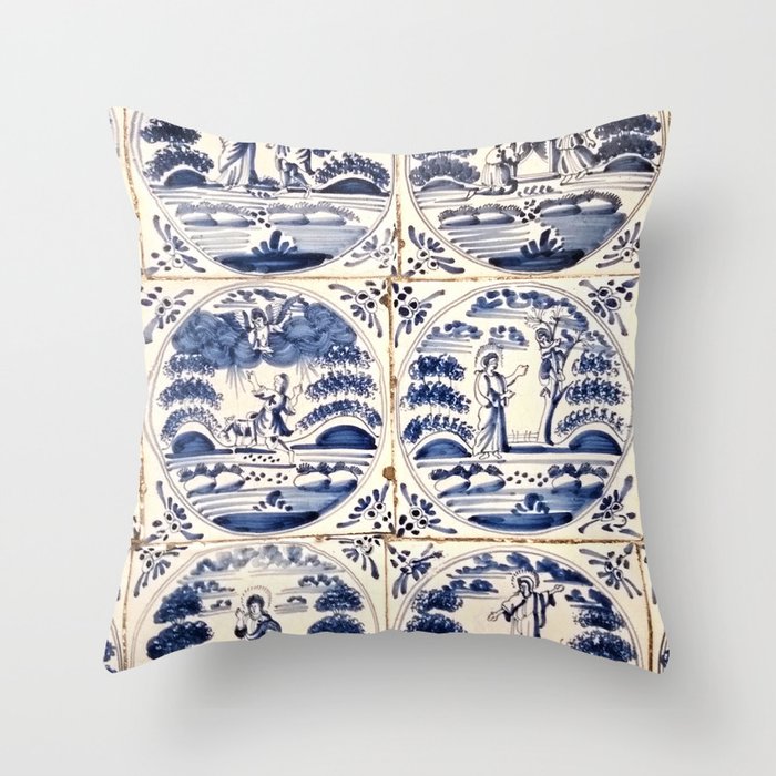 Dutch Delft Blue Tiles Throw Pillow Gallery Image 6