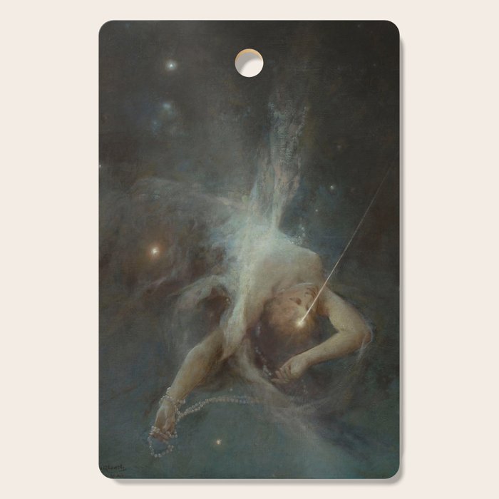 Celestial Dreamscape Woman Floating Among Stars Cutting Board Gallery Image 1
