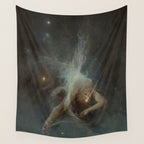 Celestial Dreamscape Woman Floating Among Stars Wall Tapestry Gallery Image 4