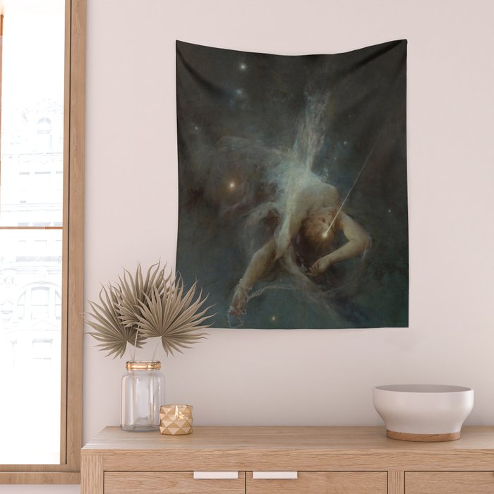 Celestial Dreamscape Woman Floating Among Stars Wall Tapestry Gallery Image 2