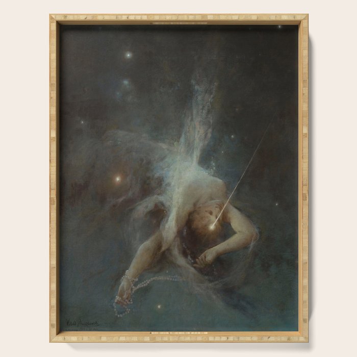 Celestial Dreamscape Woman Floating Among Stars Serving Tray Gallery Image 1