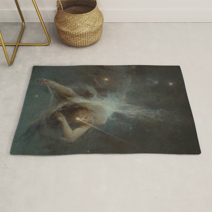 Celestial Dreamscape Woman Floating Among Stars Rug Gallery Image 1