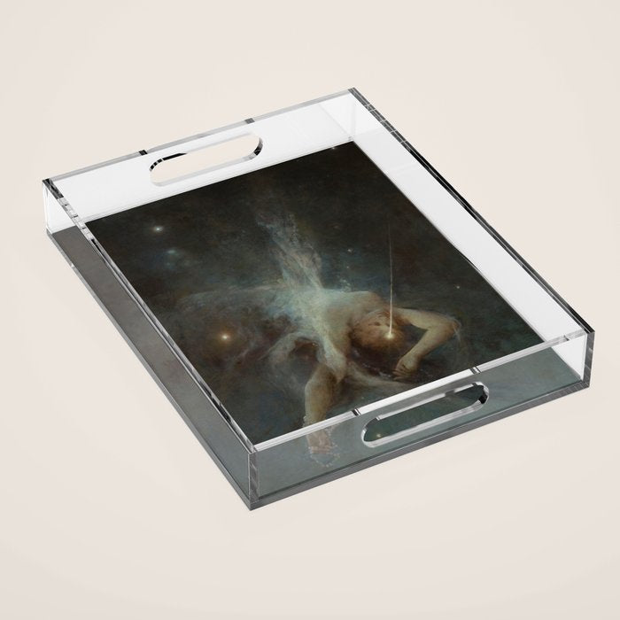 Celestial Dreamscape Woman Floating Among Stars Acrylic Tray Gallery Image 1