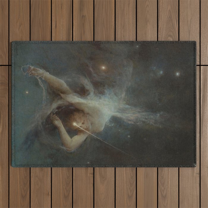 Celestial Dreamscape Woman Floating Among Stars Outdoor Rug Gallery Image 1