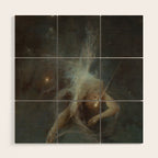 Celestial Dreamscape Woman Floating Among Stars Wood Wall Art Gallery Image 1