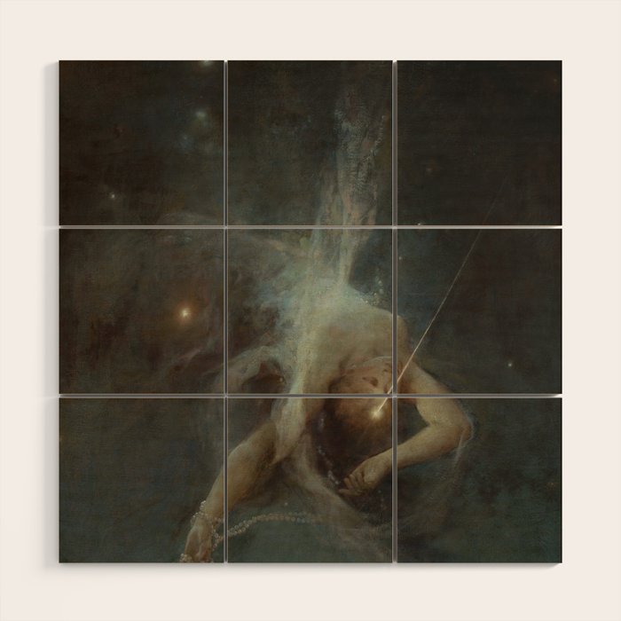 Celestial Dreamscape Woman Floating Among Stars Wood Wall Art Gallery Image 1