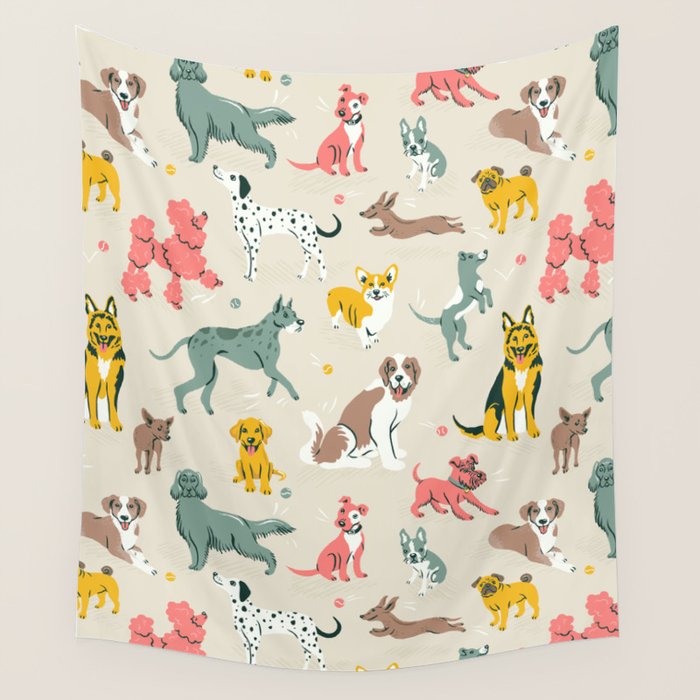 Silly Dog Friends Wall Tapestry
