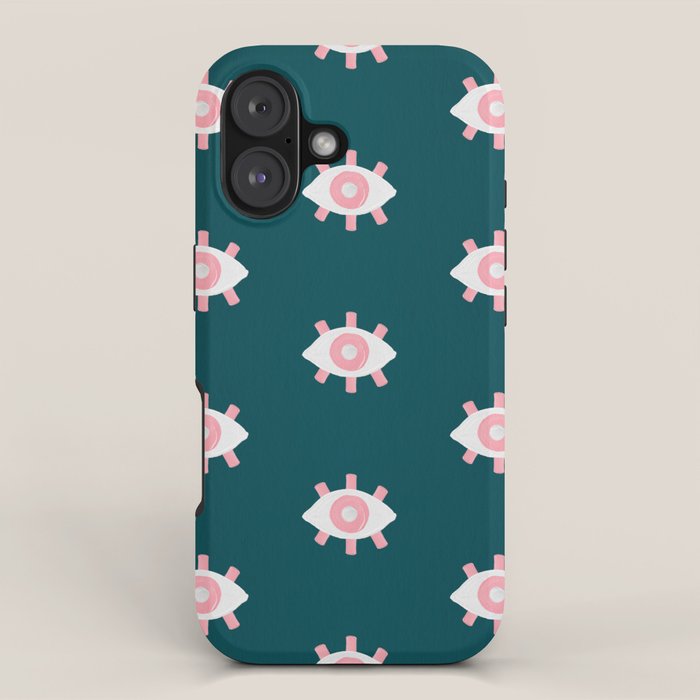 Evil Eye Dots - Teal & Pink iPhone Case Gallery Image 1