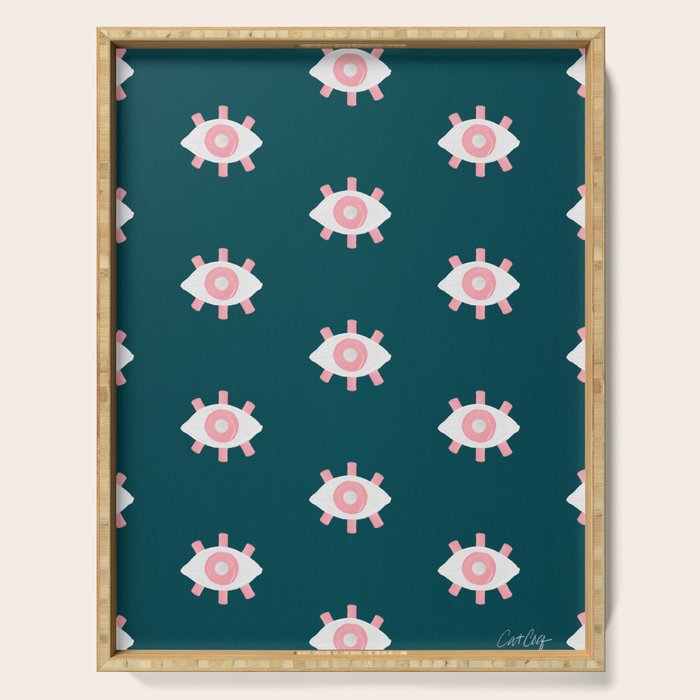 Evil Eye Dots - Teal & Pink Serving Tray Gallery Image 1