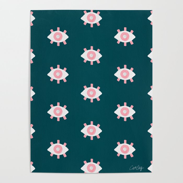 Evil Eye Dots - Teal & Pink Poster Gallery Image 4