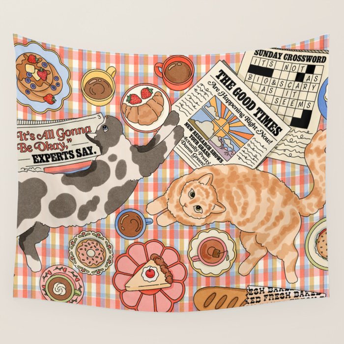 Breakfast With Cats Wall Tapestry Gallery Image 1