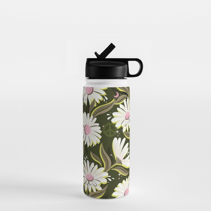 Drippy Daisy Dreamscape - Pink on Olive Water Bottle Gallery Image 1