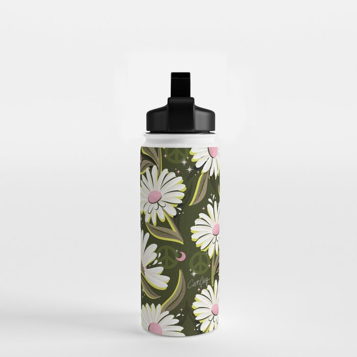 Drippy Daisy Dreamscape - Pink on Olive Water Bottle Gallery Image 2