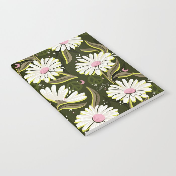 Drippy Daisy Dreamscape - Pink on Olive Notebook Gallery Image 1