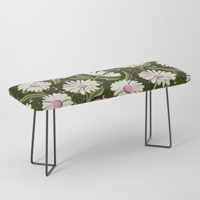 Drippy Daisy Dreamscape - Pink on Olive Bench Gallery Image 1