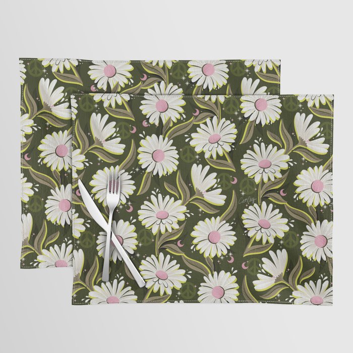 Drippy Daisy Dreamscape - Pink on Olive Placemat Gallery Image 1