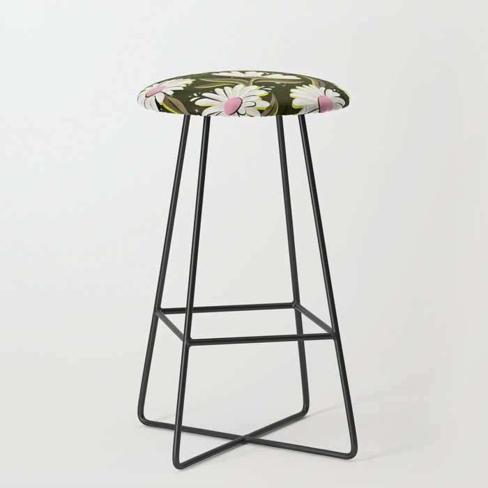 Drippy Daisy Dreamscape - Pink on Olive Stool Gallery Image 1