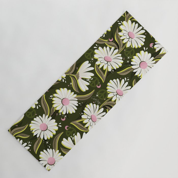 Drippy Daisy Dreamscape - Pink on Olive Yoga Mat Gallery Image 1
