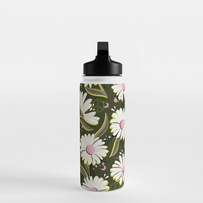 Drippy Daisy Dreamscape - Pink on Olive Water Bottle Gallery Image 3