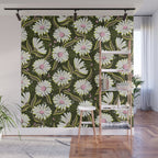 Drippy Daisy Dreamscape - Pink on Olive Wall Mural Gallery Image 1