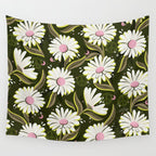 Drippy Daisy Dreamscape - Pink on Olive Wall Tapestry Gallery Image 4