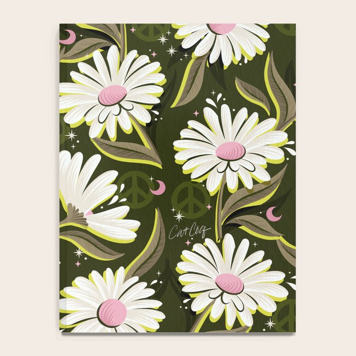 Drippy Daisy Dreamscape - Pink on Olive Notebook Gallery Image 4