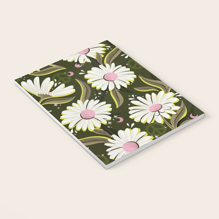 Drippy Daisy Dreamscape - Pink on Olive Notebook Gallery Image 3