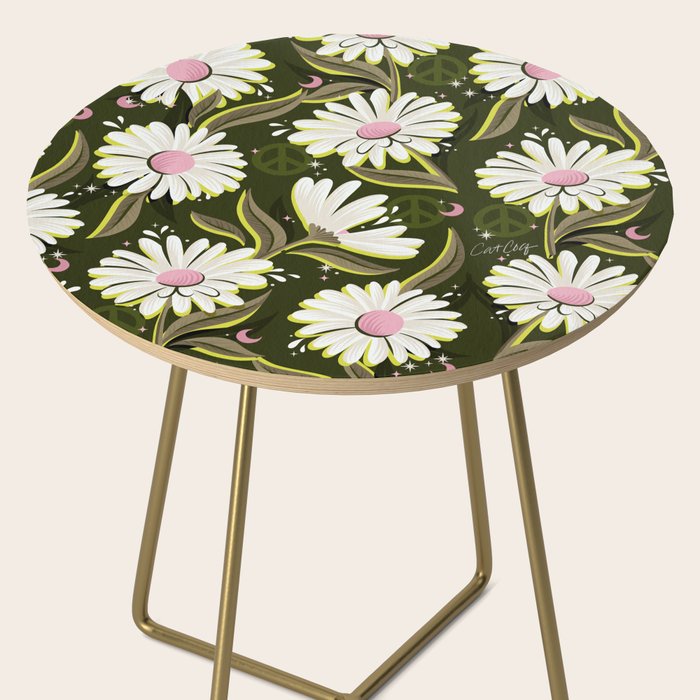Drippy Daisy Dreamscape - Pink on Olive Side Table Gallery Image 2