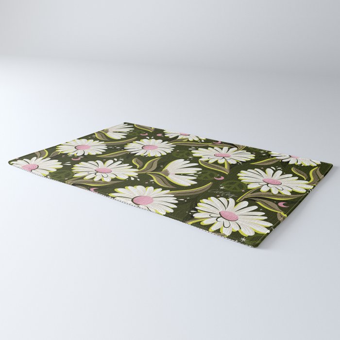 Drippy Daisy Dreamscape - Pink on Olive Rug Gallery Image 3